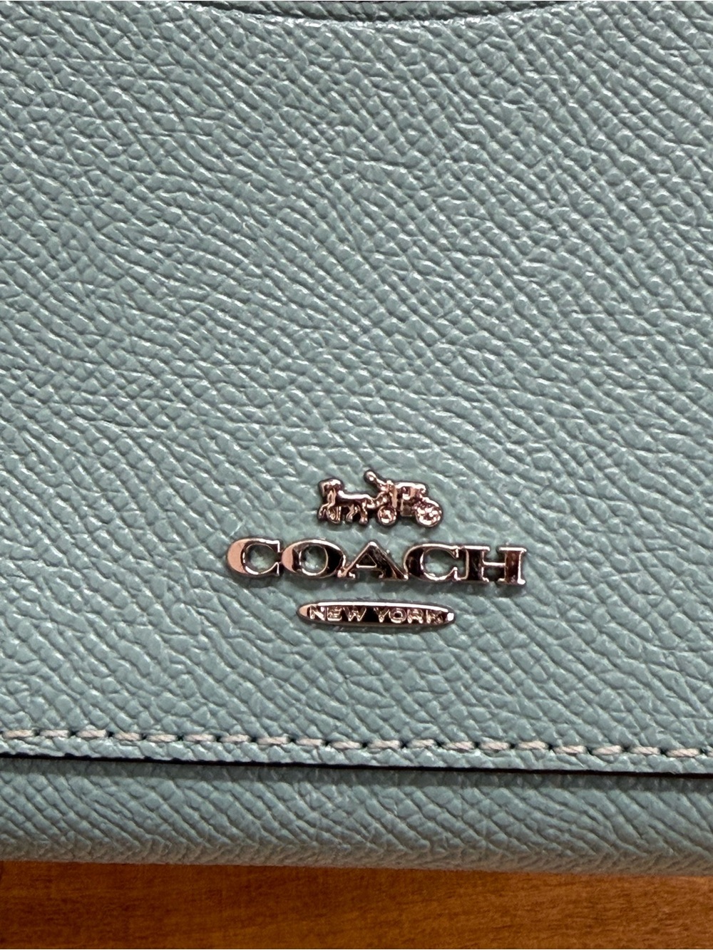 Coach Accordion Zip Wallet Crossgrain Leather Blue Teal Exterior Pocket 54007 - Picture 6 of 6